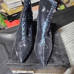 Charles 2 inch heels blue sparkles ankle boots